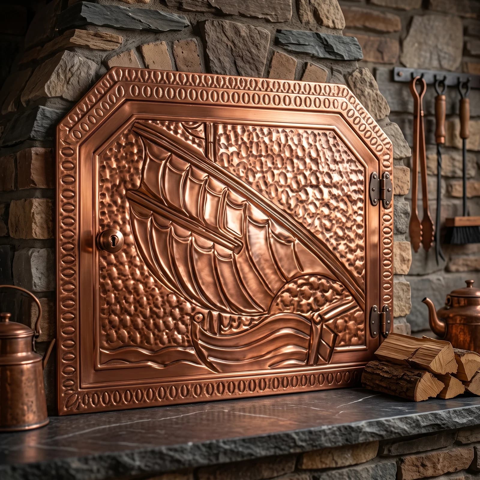 Yelken Motifli Bakır Barbekü Kapağı