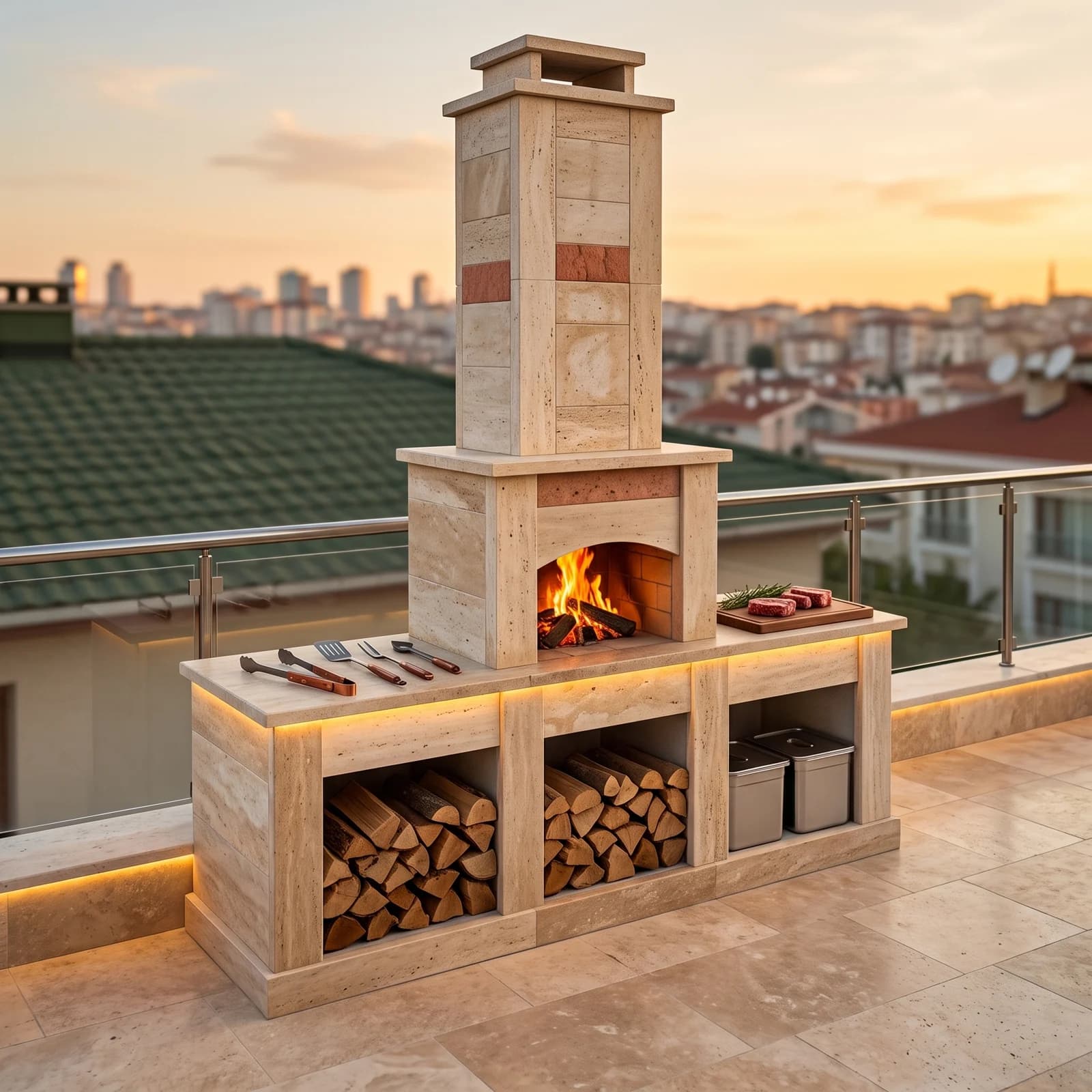 Çift Taraflı Teras Barbeküsü