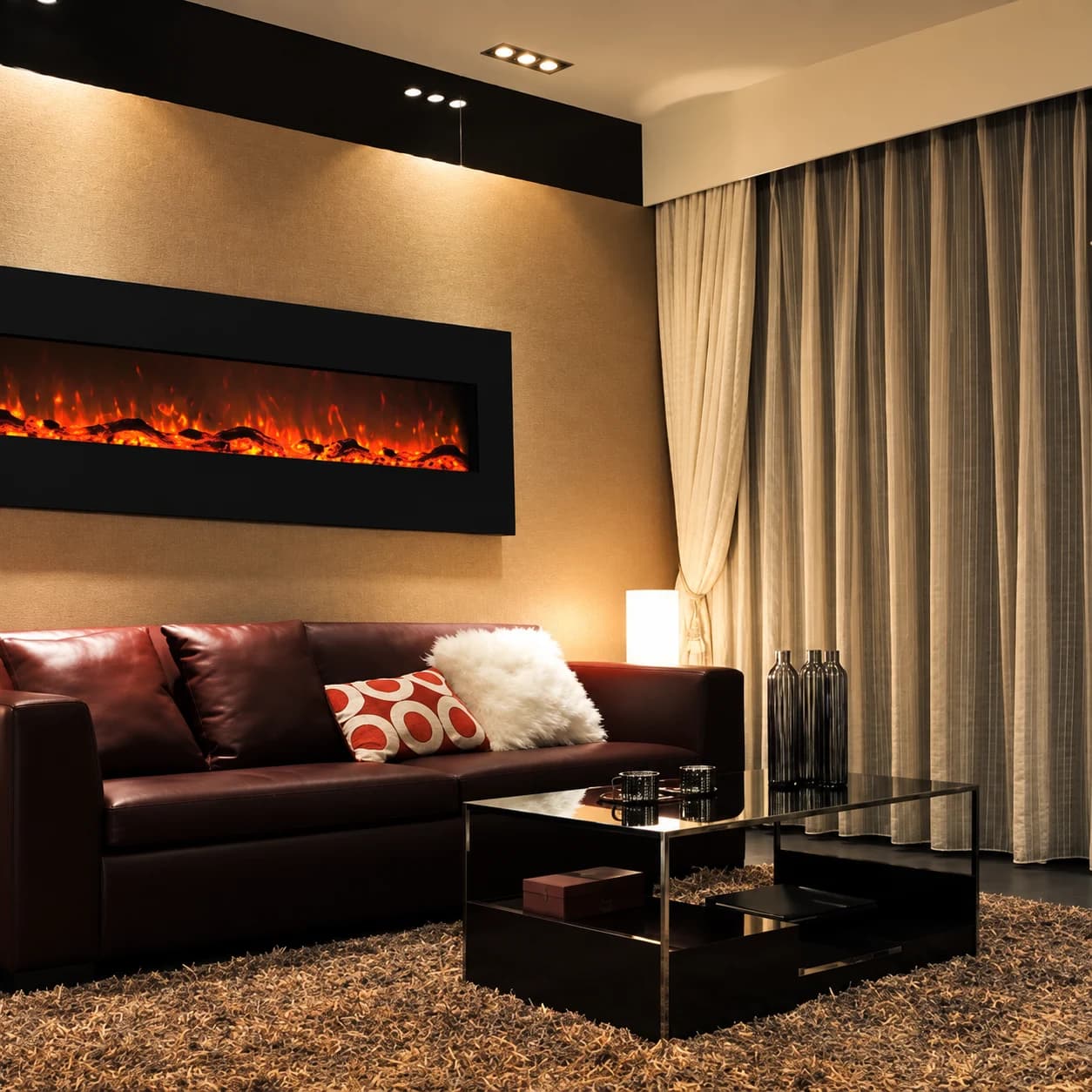 Salon Duvarına Gömülü Uzun Hazneli 2D Elektrikli Şömine