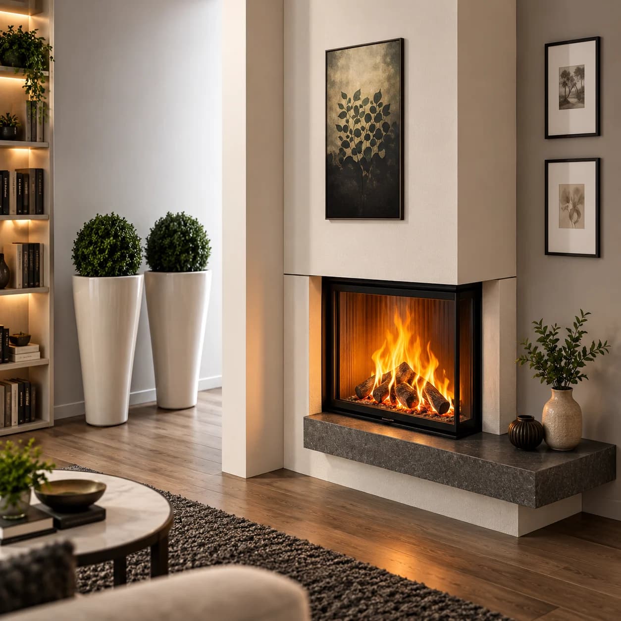 Sağ Camlı 80 cm Modern Odunlu Şömine