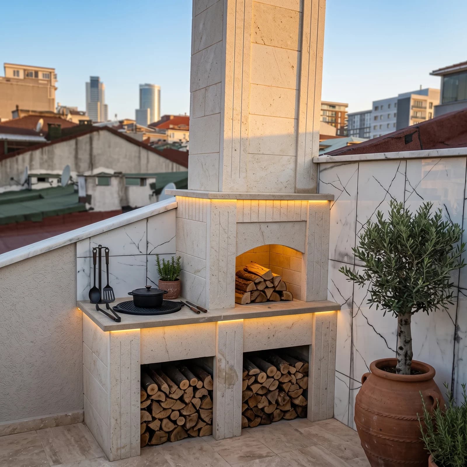 Odunluklu Köşe Çatı Barbeküsü